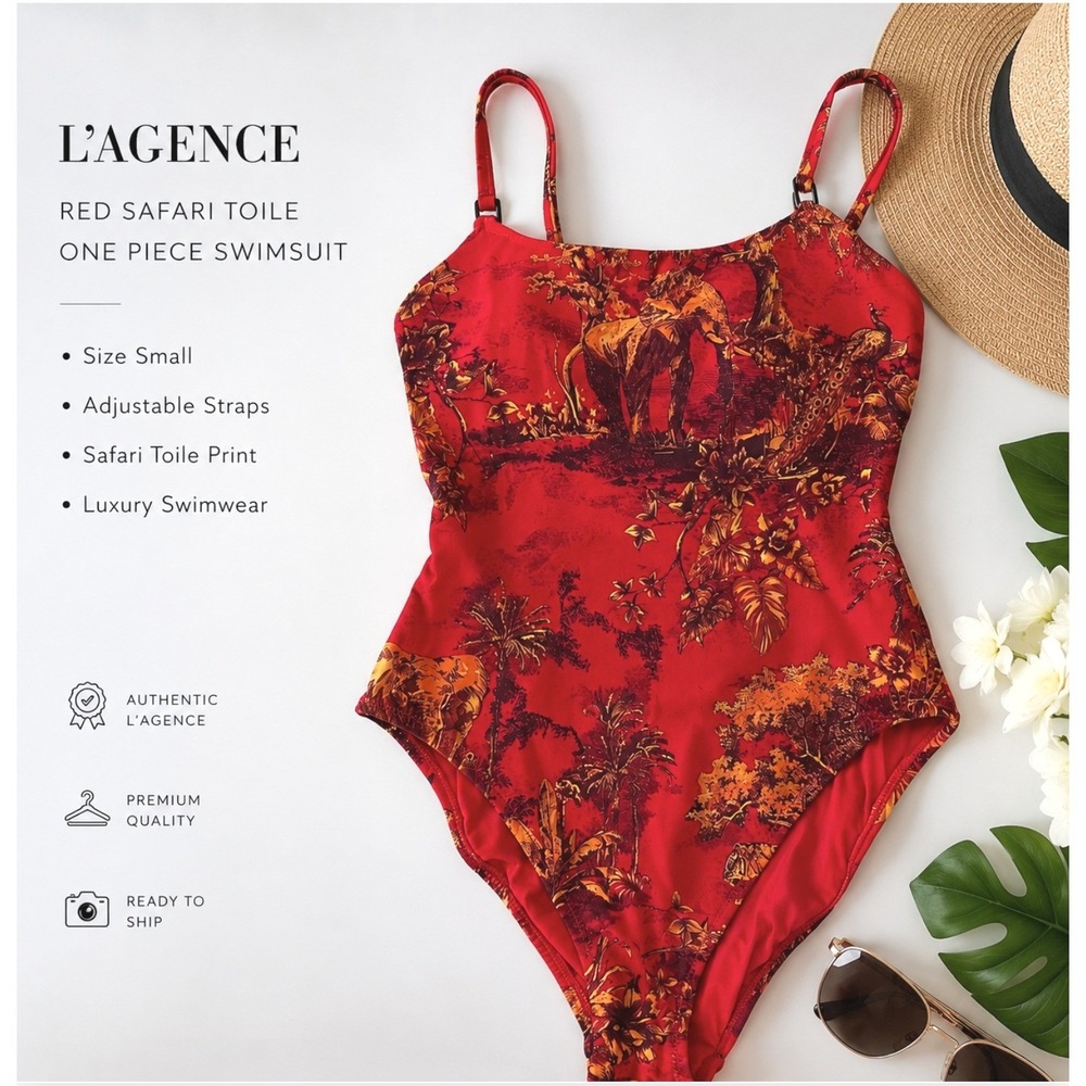 L'AGENCE Red Safari Jungle Toile One Piece Swimsuit LG5AB05 Womens Small NWT